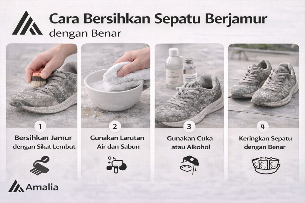 cara bersihkan sepatu berjamur